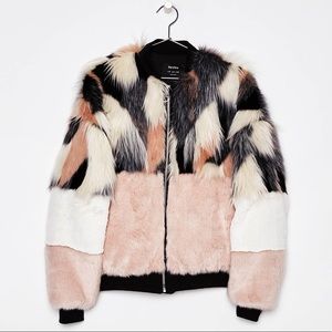 Bershka Faux Fur Bomber Jacket Size L